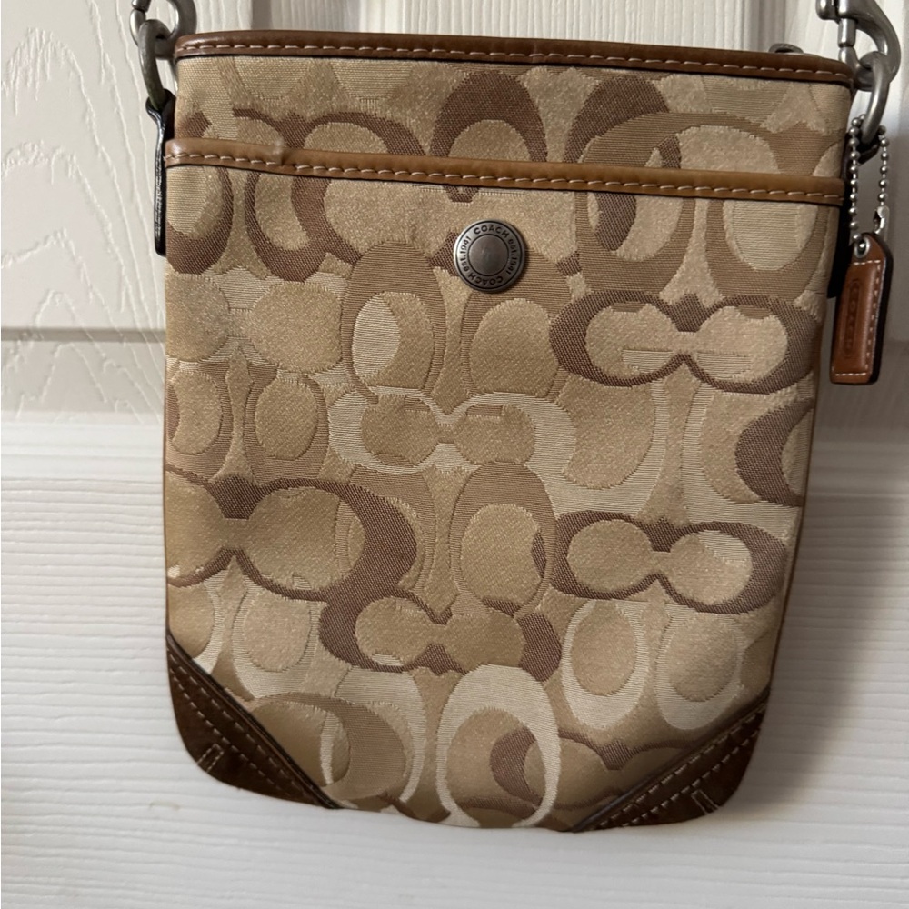 Vintage Coach Beige and Brown Crossbody Bag